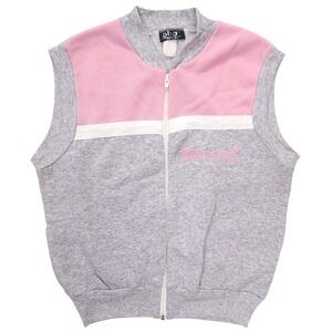 Vintage Bijo Work-Outs Zip Up Sweatshirt Vest Gray‎ Pink Mock Neck Womens L 90s